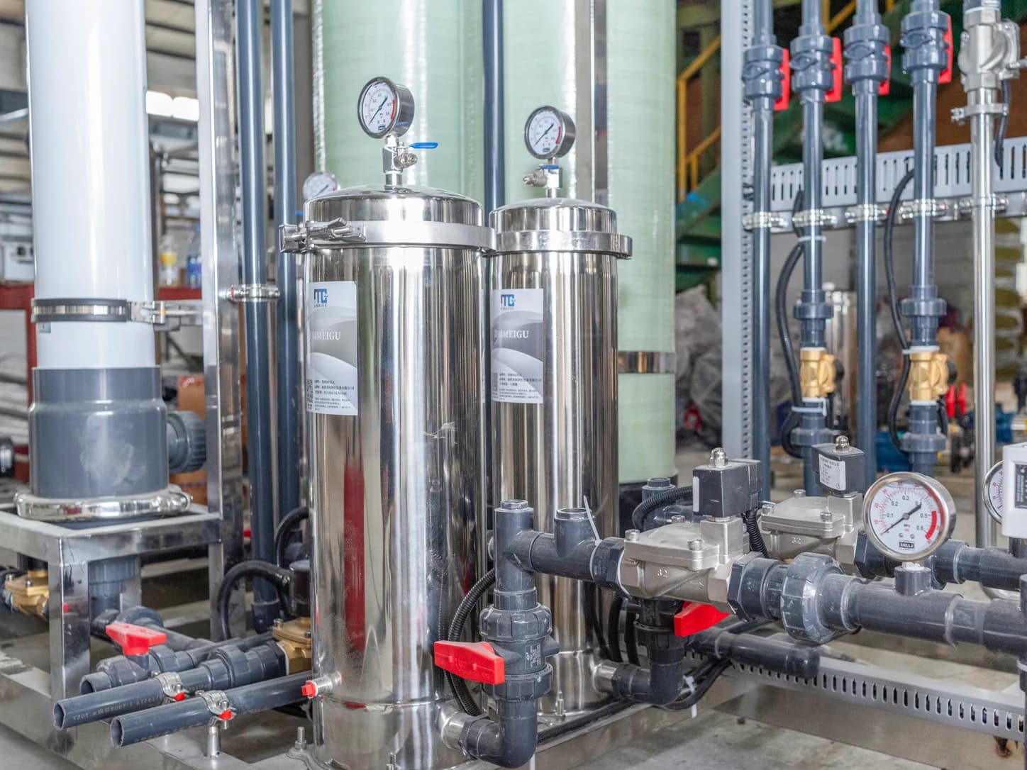 Pressure instrument check on industrial water treatment equipment