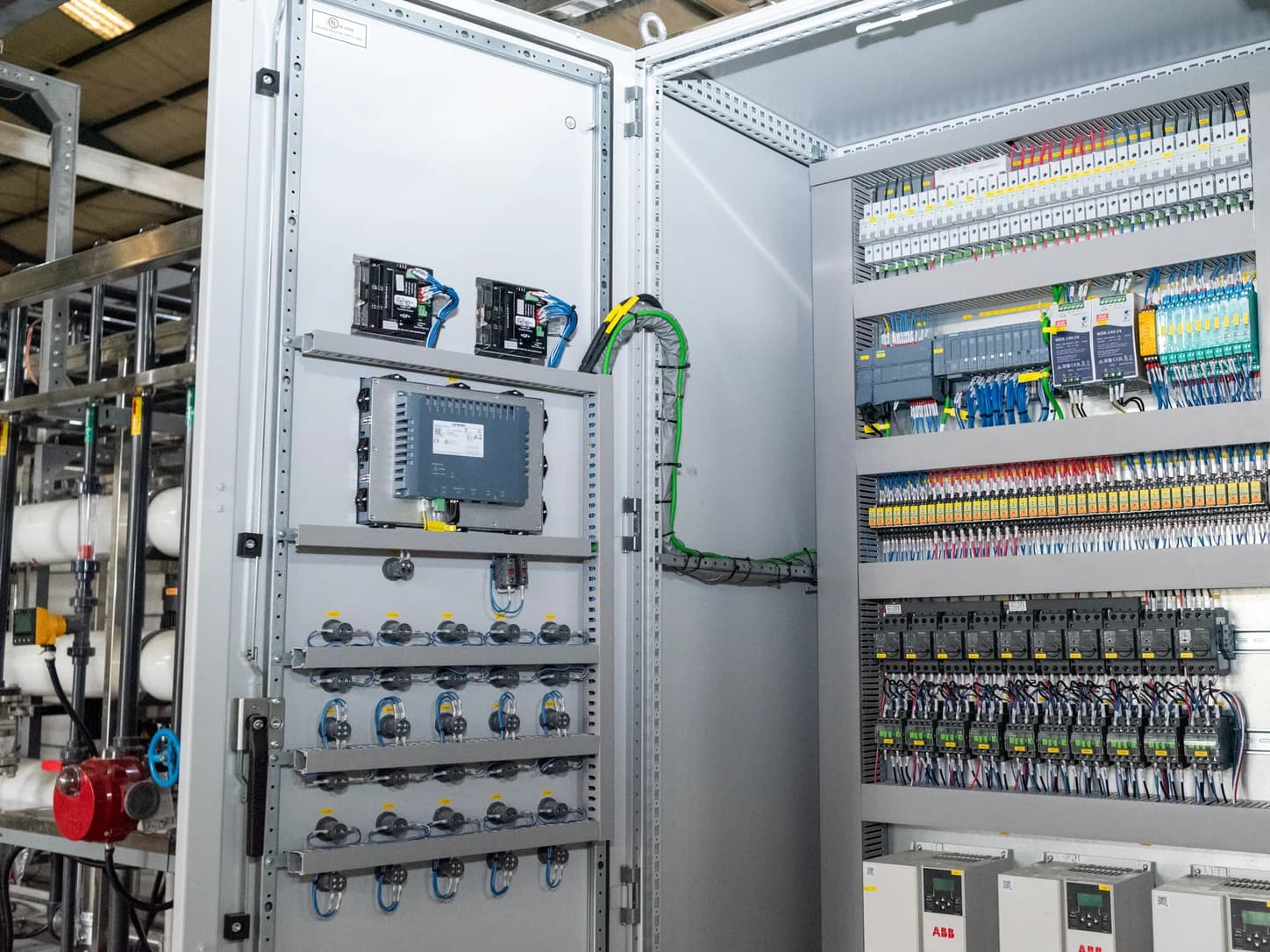 PLC control panel inspection for an industrial water treatment system