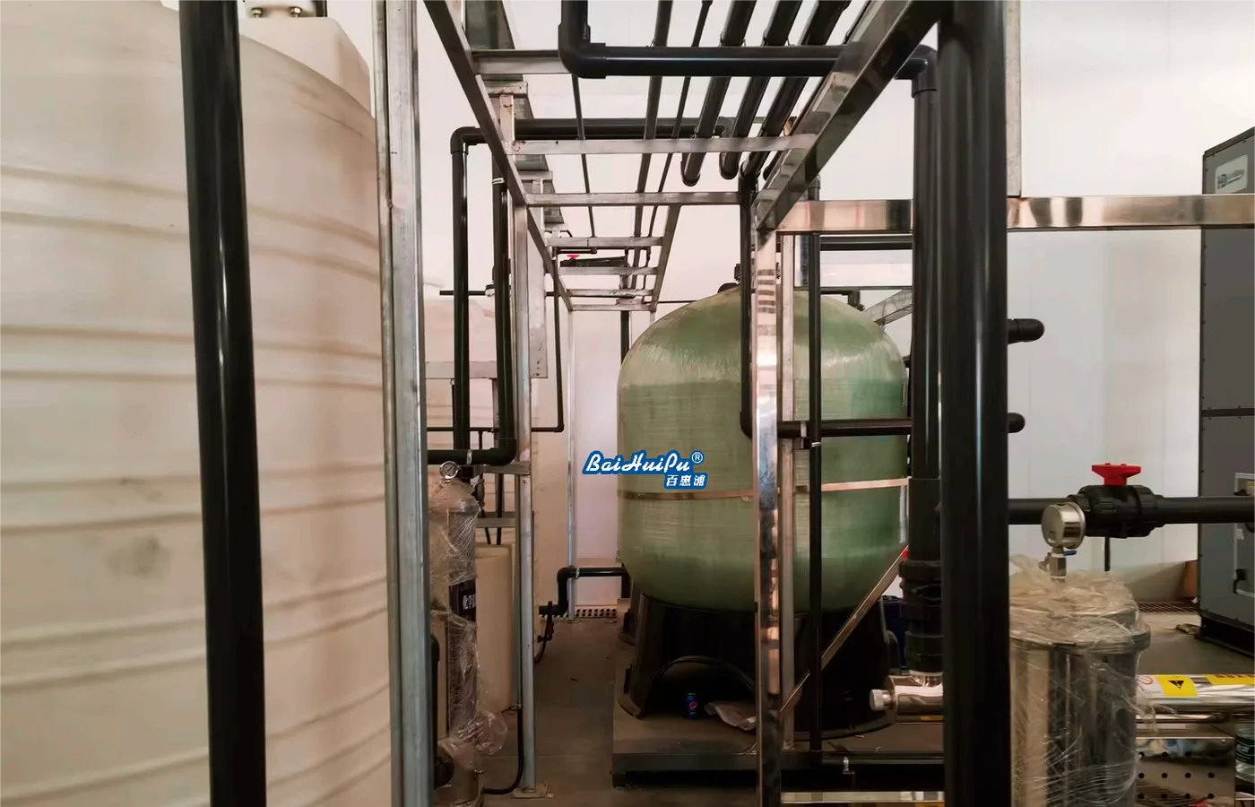 Industrial water-treatment vessels and process piping for pure-water production