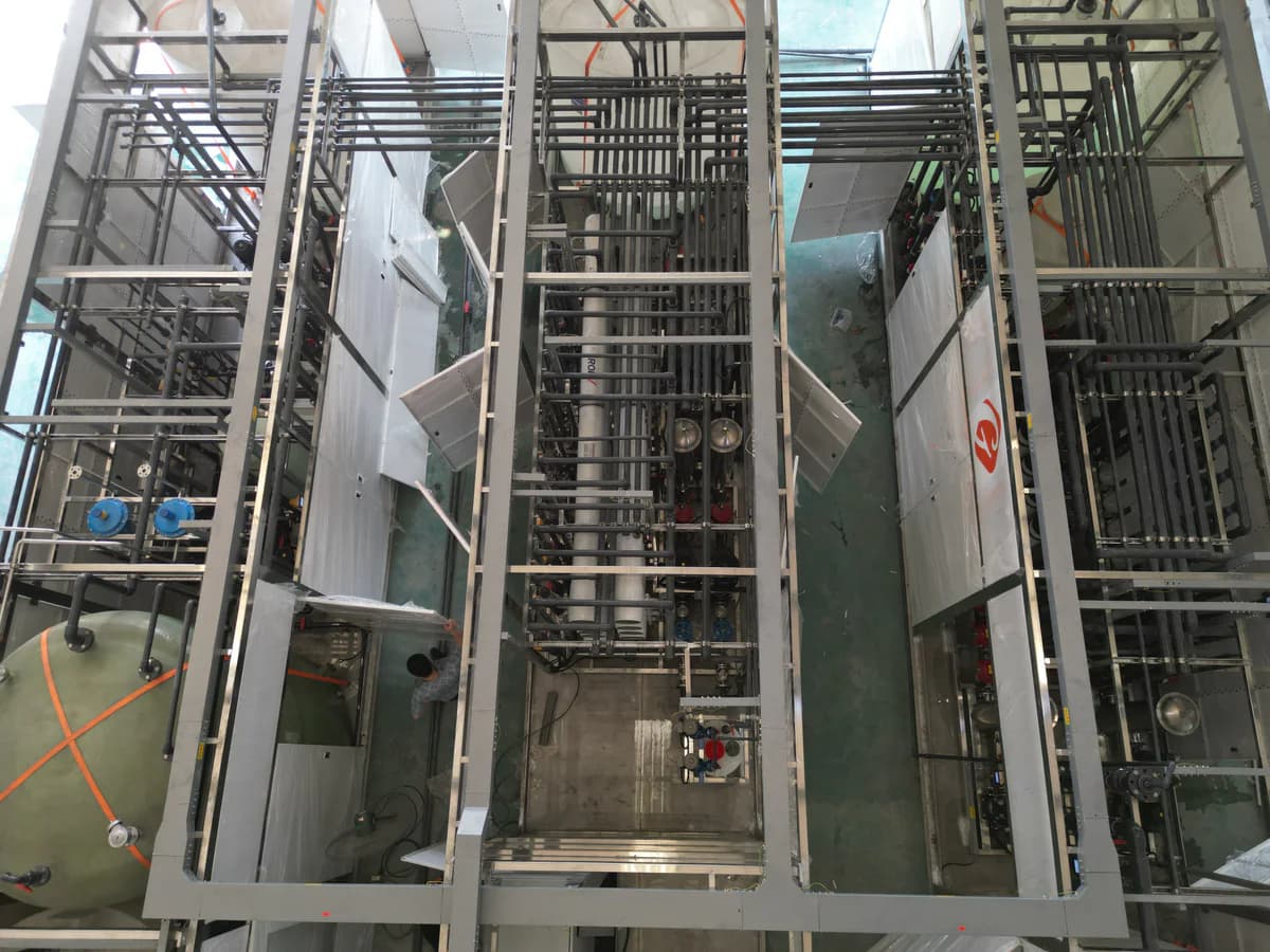 Industrial pure-water system piping under factory assembly