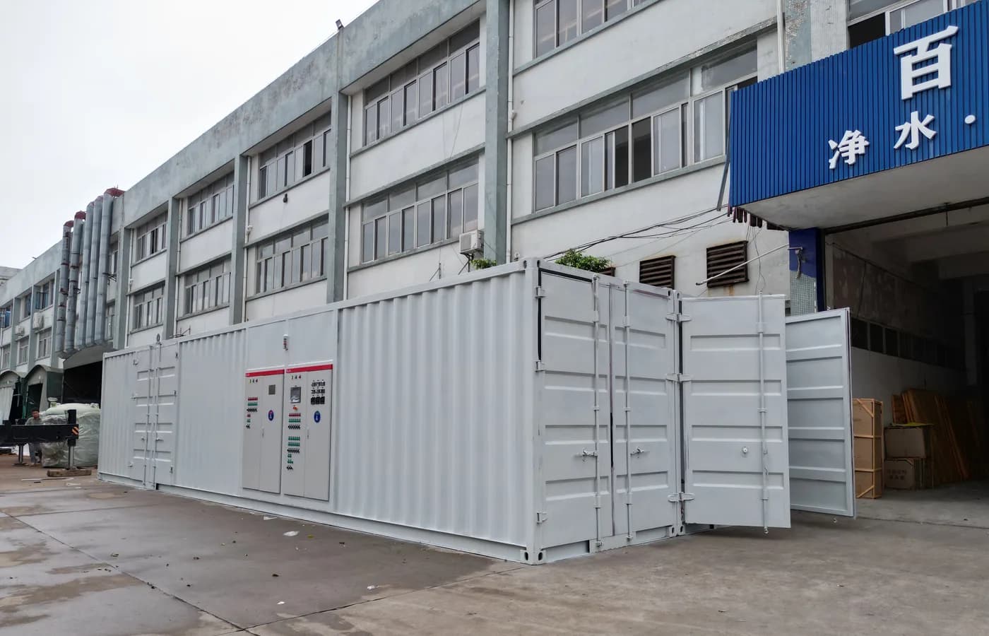 High-purity water treatment equipment with tanks, piping and control panel